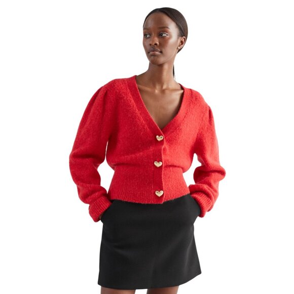 Paris Atelier & Other Stories Red Alpaca Wool Blend Long Sleeve Cardigan - Picture 1 of 10